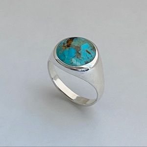 Sterling Silver Round Genuine Turquoise Ring, Silver Rings, Stones, Rock